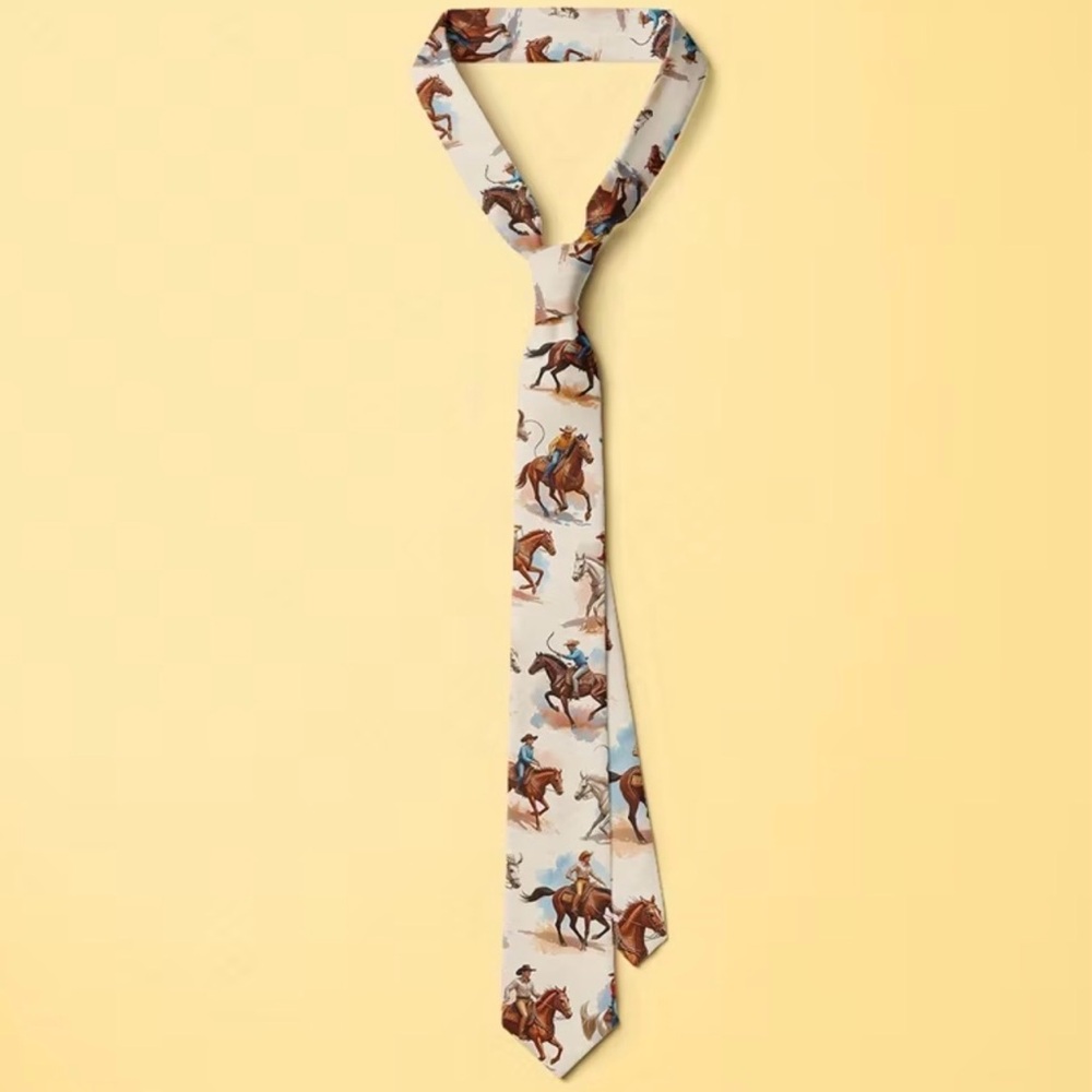Cream Equestrian Print Men’s Tie